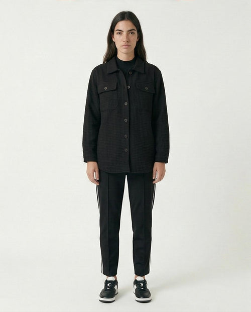 Ravin Women's Black Waffle-Texture Relaxed Fit Shacket - R211666