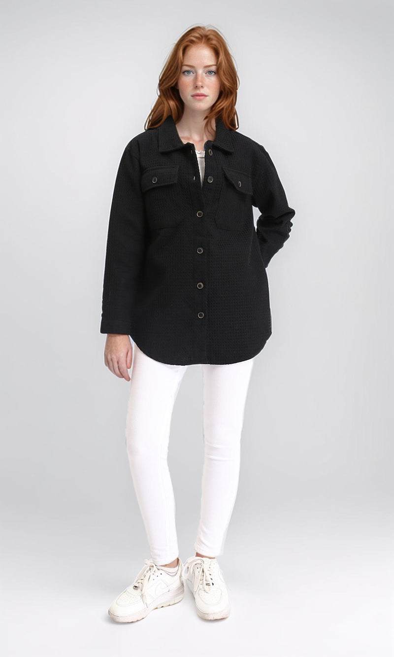 R211666 - Self Pattern Long Winter Shirt - Black