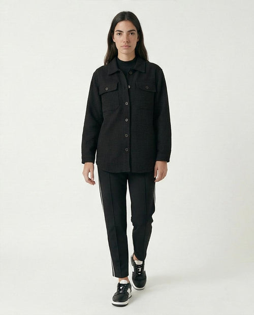 Ravin Women's Black Waffle-Texture Relaxed Fit Shacket - R211666