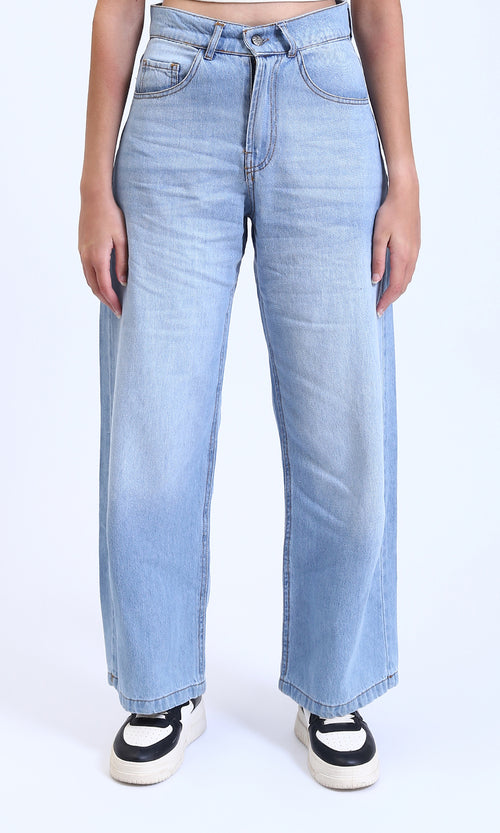 R211718 - Casual Straight-Leg Solid Jeans - Light Blue