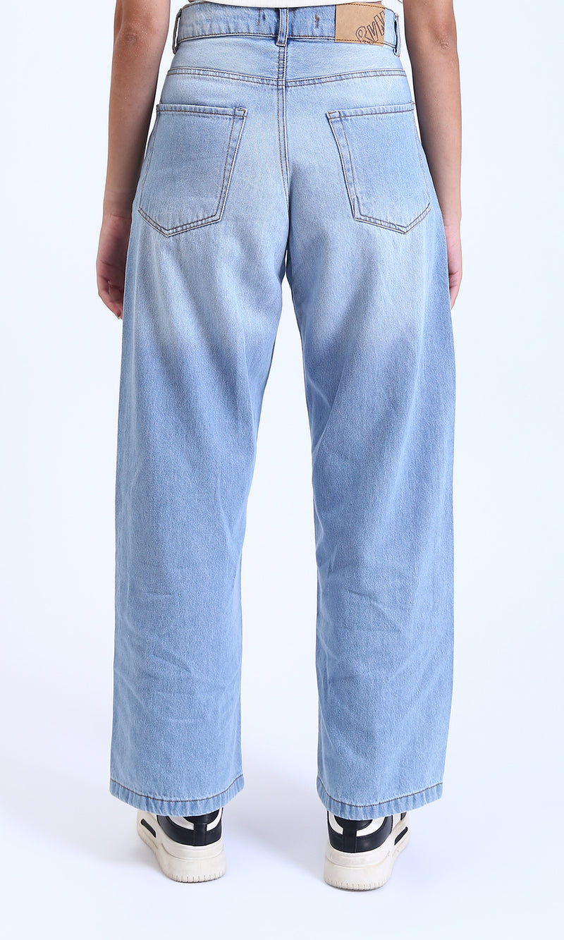 R211718 - Casual Straight-Leg Solid Jeans - Light Blue
