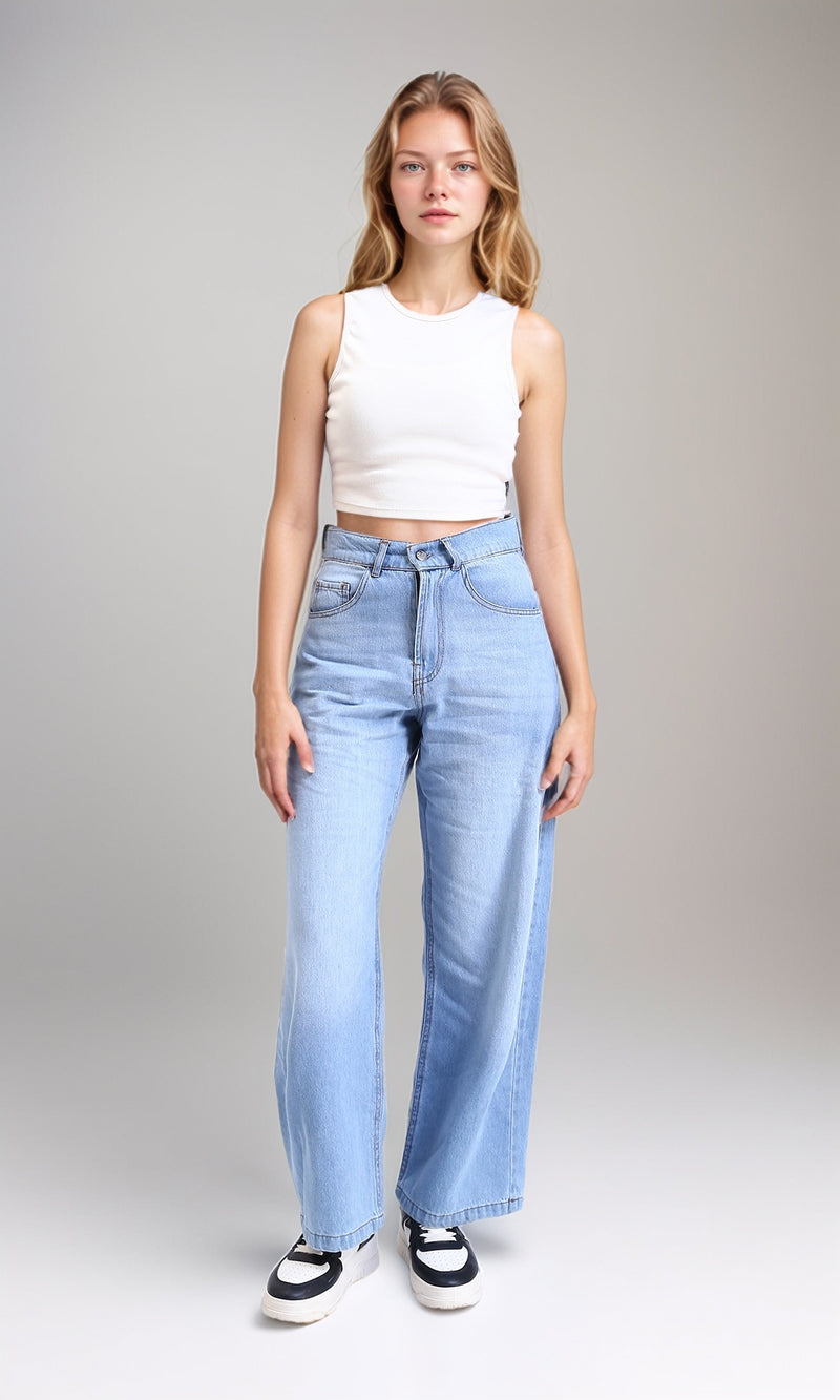 R211718 - Casual Straight-Leg Solid Jeans - Light Blue