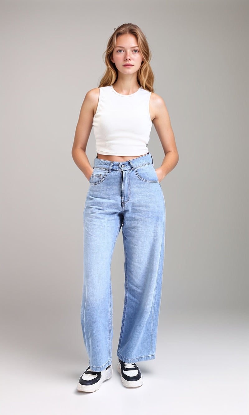 R211718 - Casual Straight-Leg Solid Jeans - Light Blue