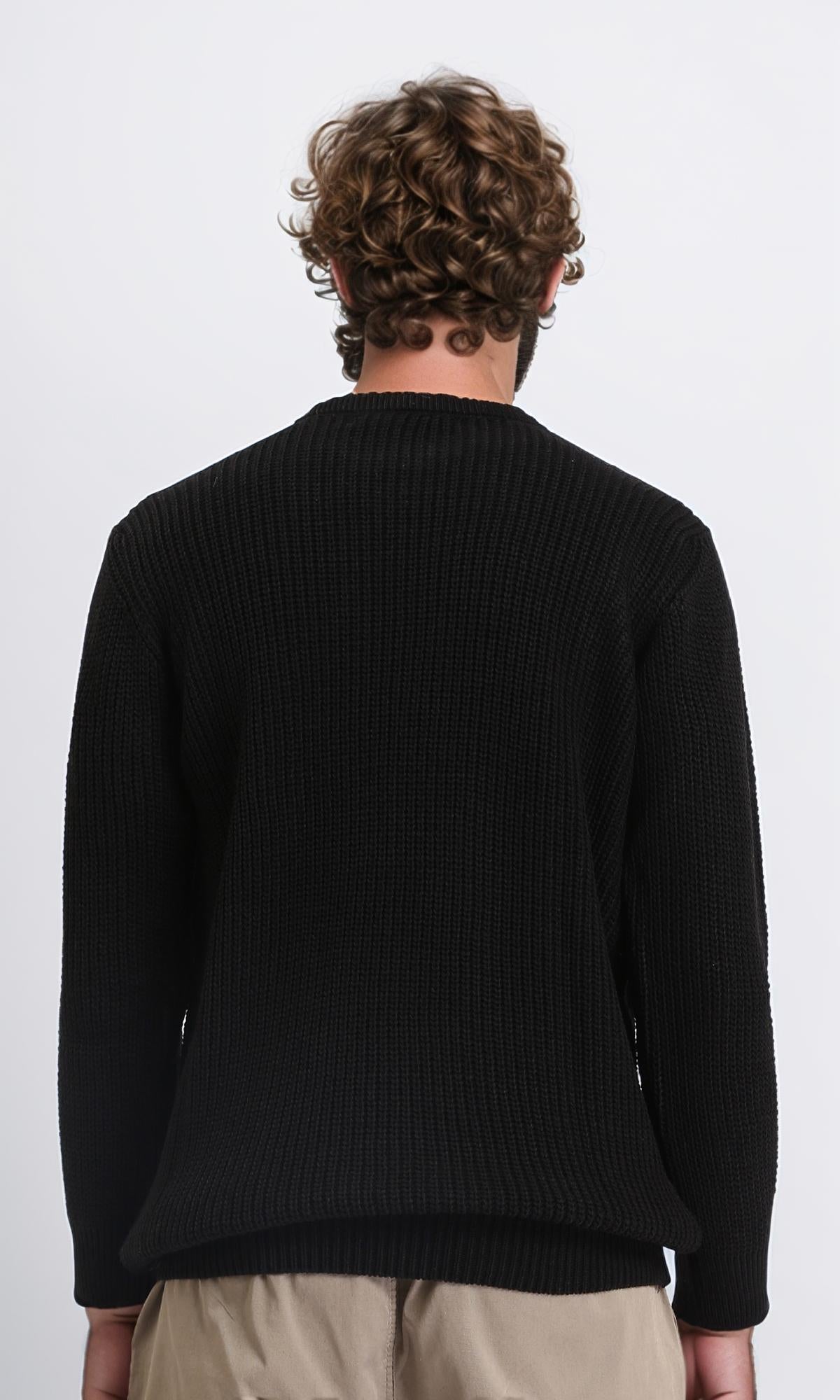 R211727 - Ribbed Round Neck Knitted Pullover - Black