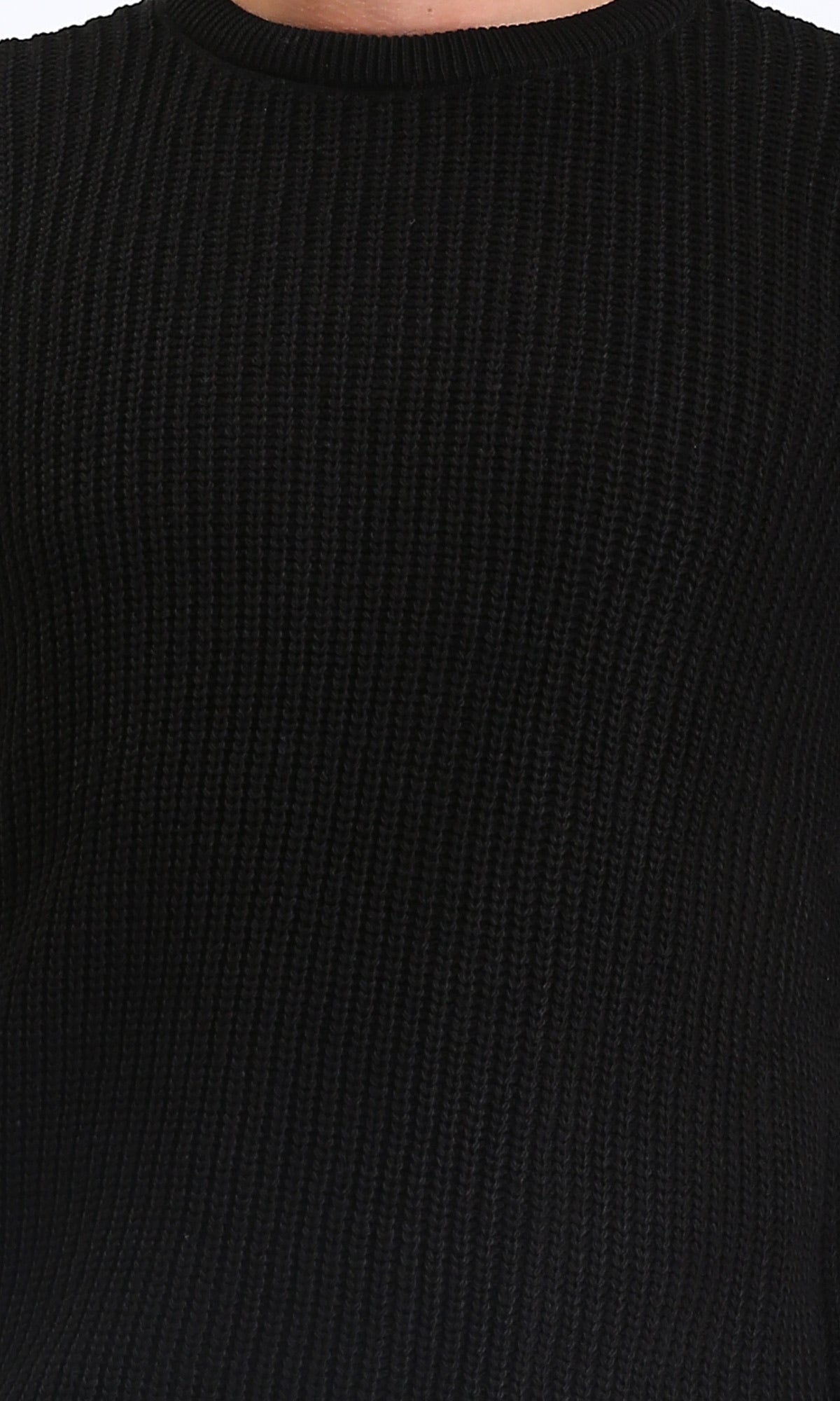 Black Ribbed Crew Neck Tricot Pullover - R211727