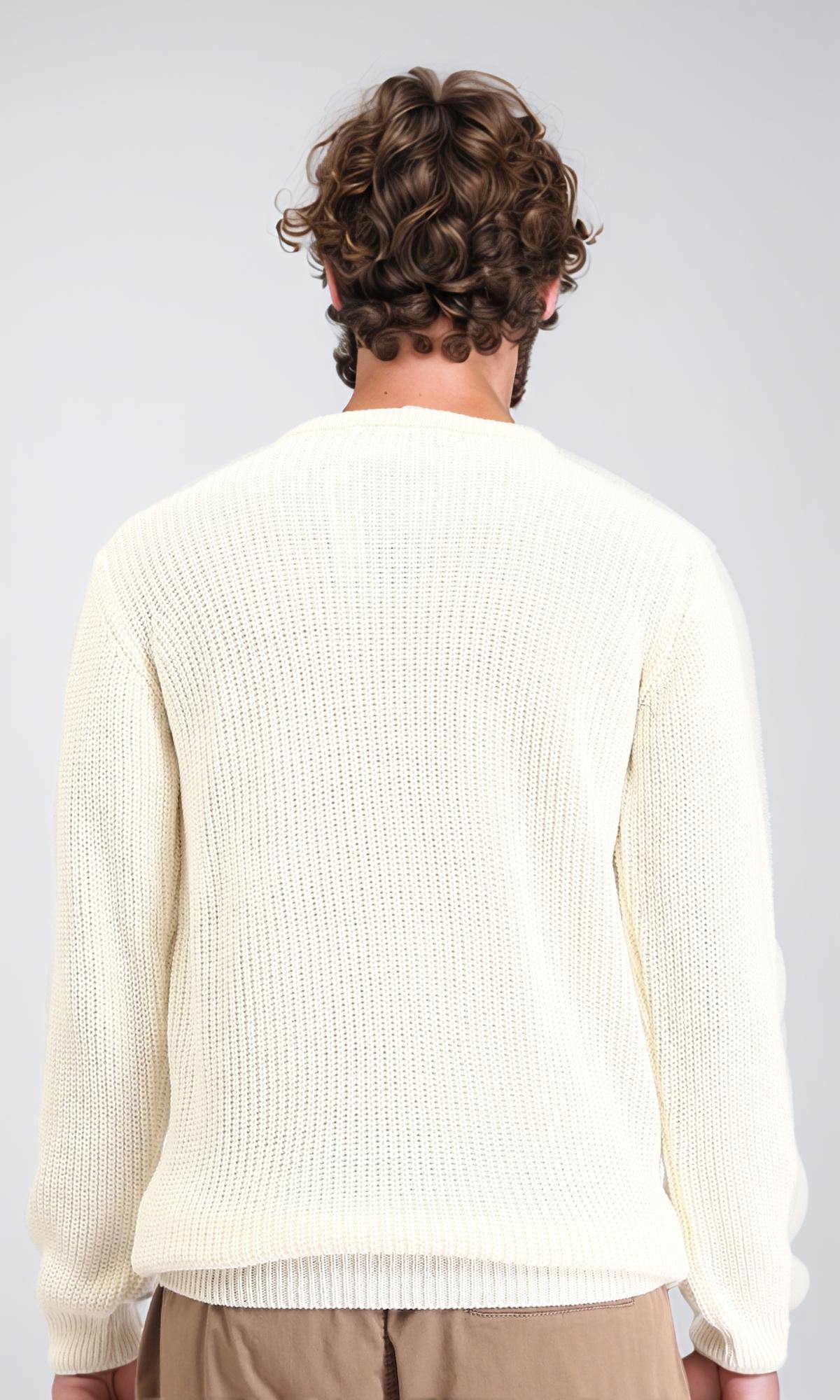 R211728 - Ribbed Round Neck Knitted Pullover - Cream