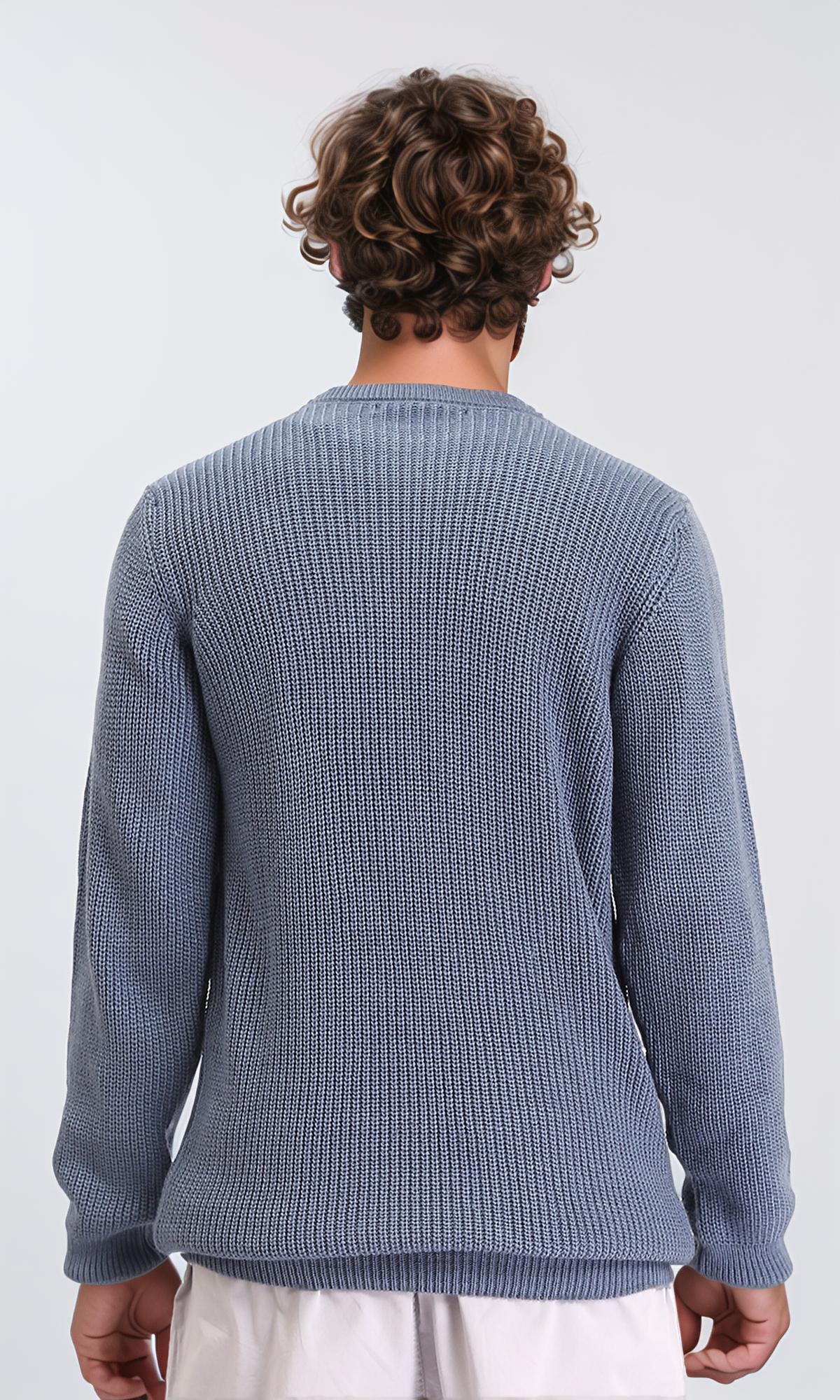 R211731 - Ribbed Round Neck Knitted Pullover - Dusty Blue