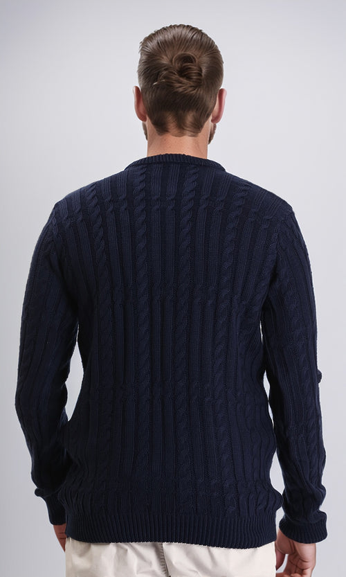 R211732 - Knitted Round Neck Winter Pullover - Navy Blue