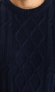 R211732 - Knitted Round Neck Winter Pullover - Navy Blue