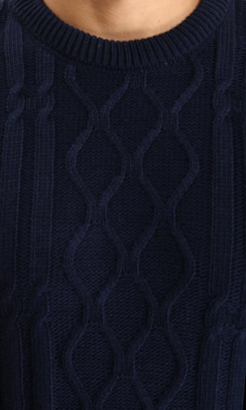 R211732 - Knitted Round Neck Winter Pullover - Navy Blue