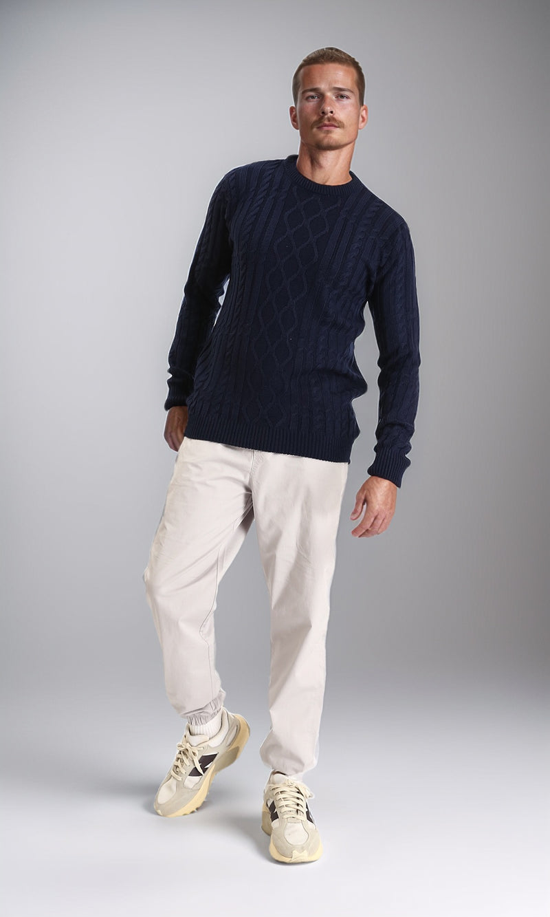 R211732 - Knitted Round Neck Winter Pullover - Navy Blue