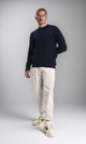 R211732 - Knitted Round Neck Winter Pullover - Navy Blue