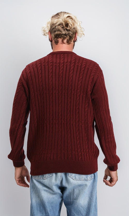 R211733 - Knitted Round Neck Winter Pullover - Burgundy