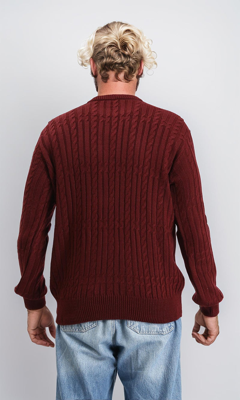 R211733 - Knitted Round Neck Winter Pullover - Burgundy