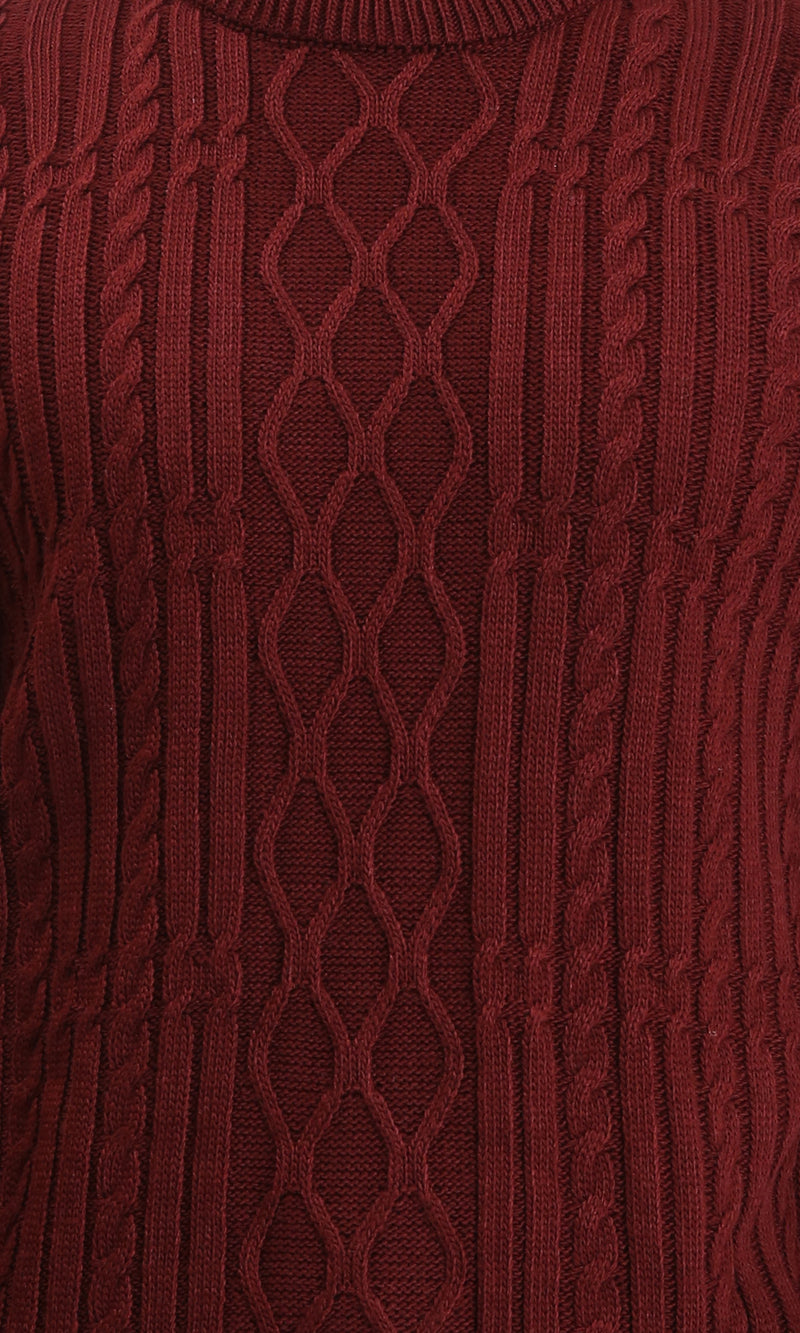 R211733 - Knitted Round Neck Winter Pullover - Burgundy