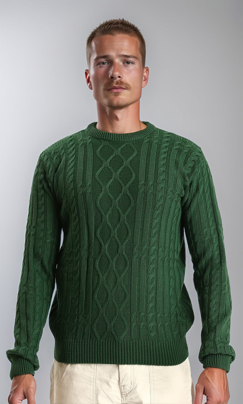 R211734 - Knitted Round Neck Winter Pullover - Green