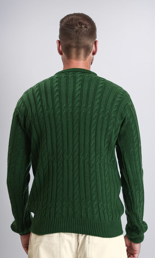 R211734 - Knitted Round Neck Winter Pullover - Green