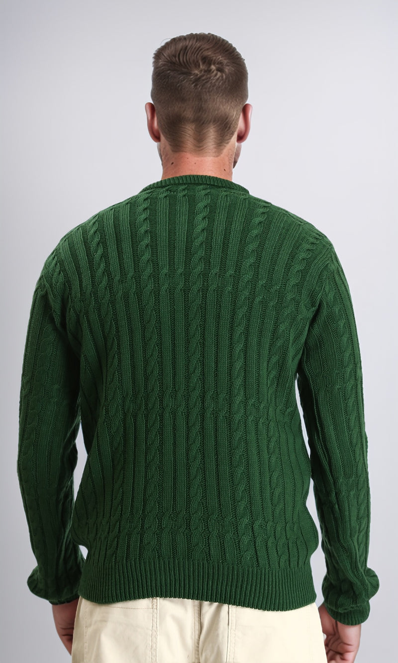 R211734 - Knitted Round Neck Winter Pullover - Green