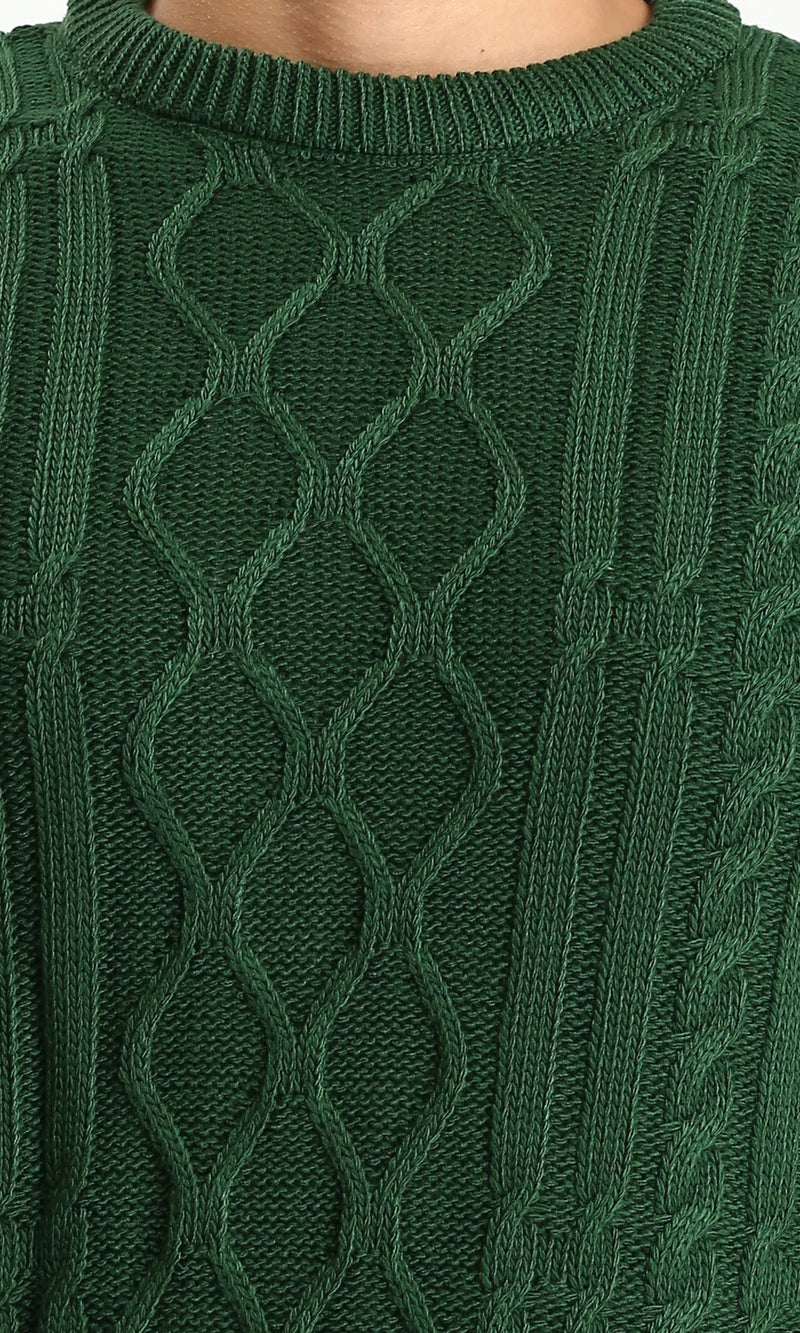 R211734 - Knitted Round Neck Winter Pullover - Green