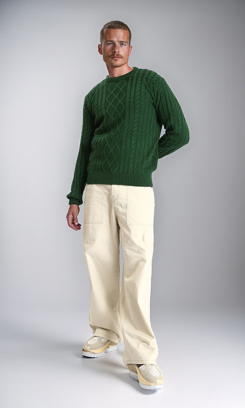 R211734 - Knitted Round Neck Winter Pullover - Green