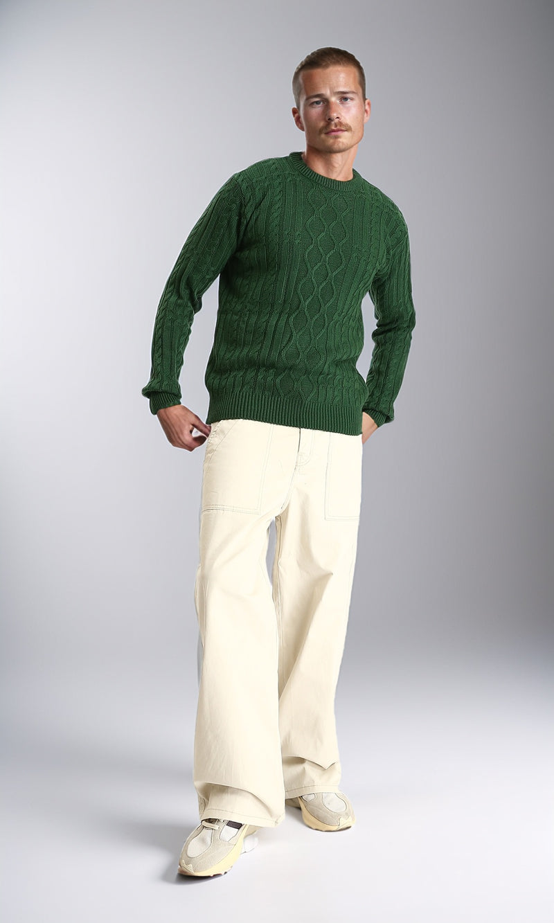 R211734 - Knitted Round Neck Winter Pullover - Green