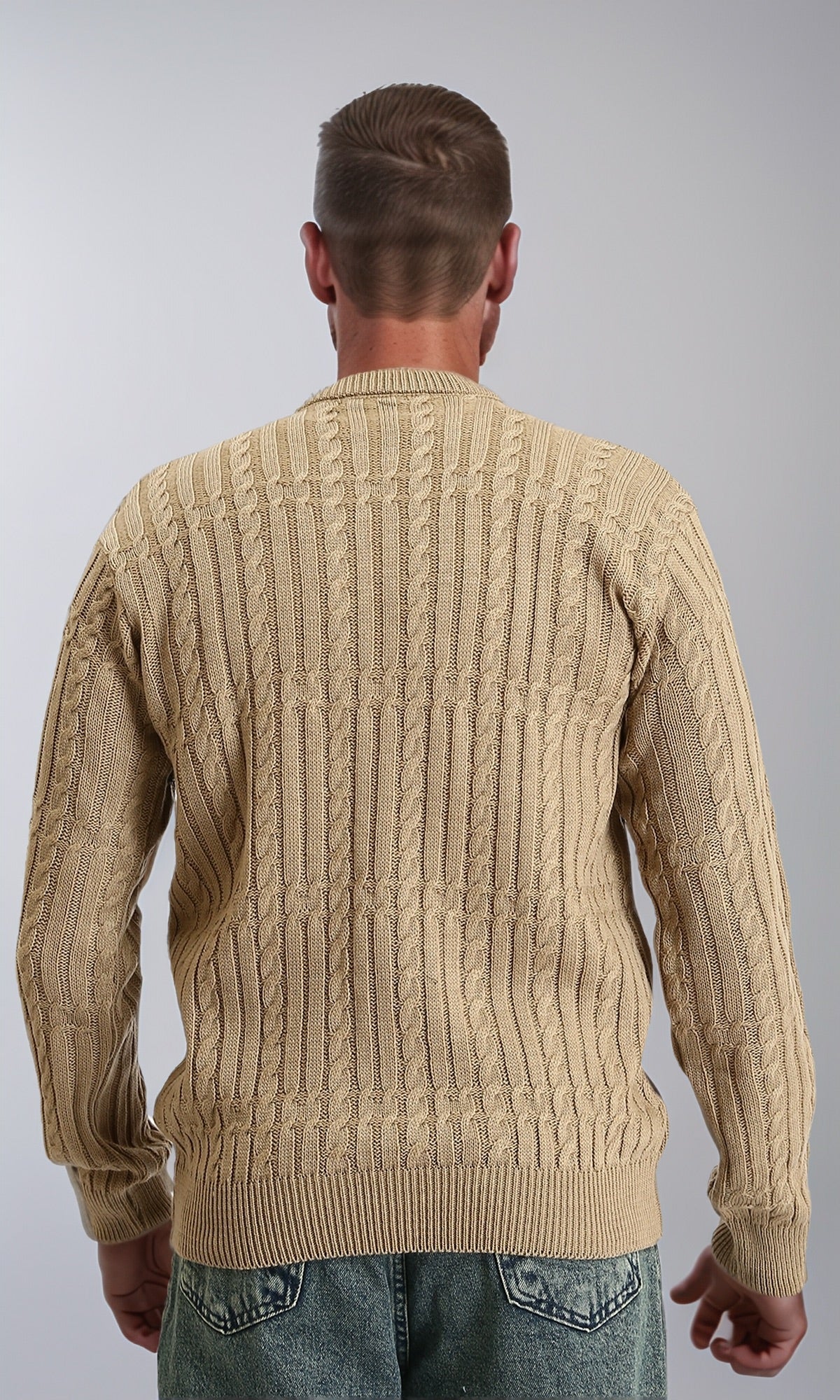 Dark Beige Knitted Cable Knit Pullover - R211735