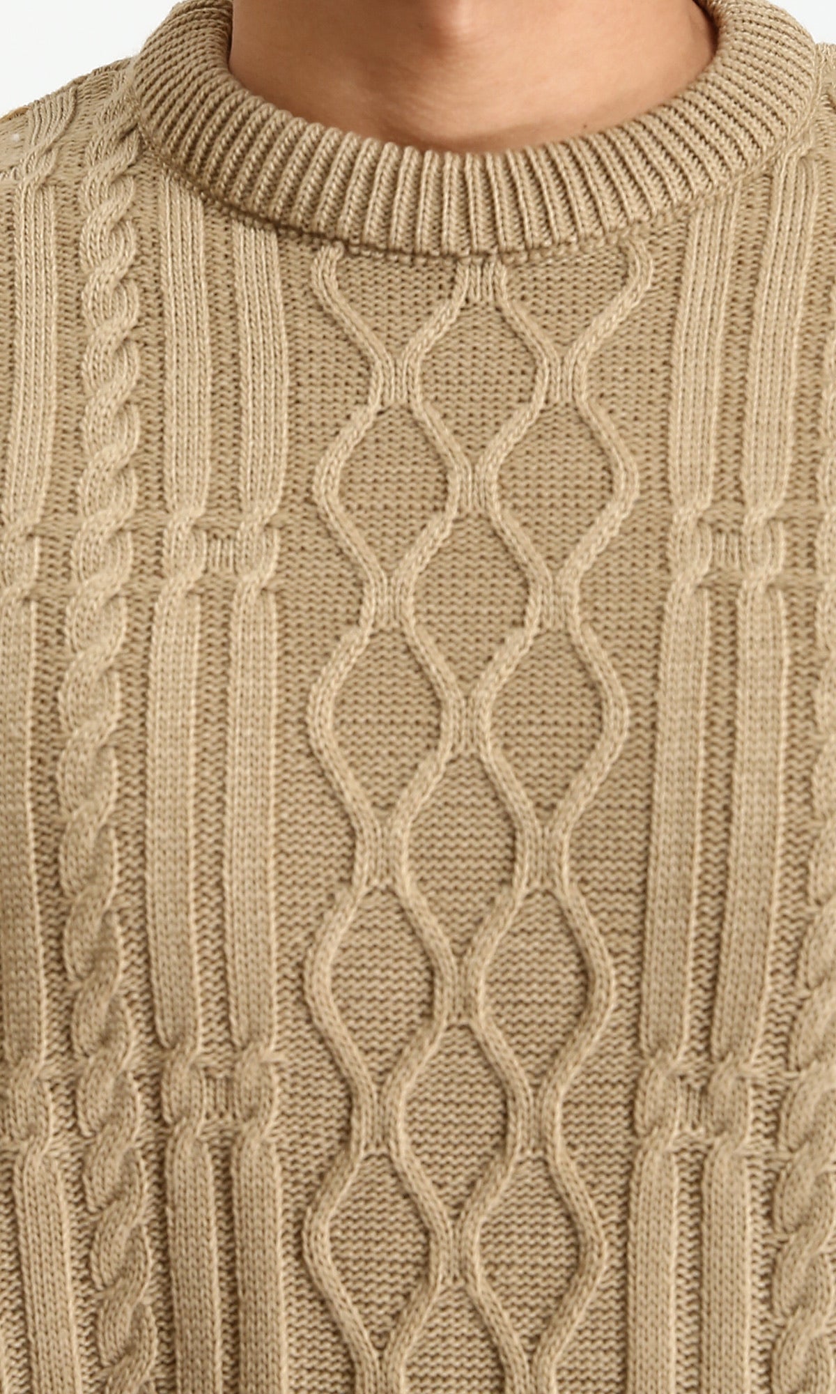 R211735 - Knitted Round Neck Winter Pullover - Dark Beige