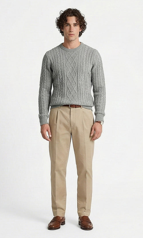 Ravin Men's Heather Grey Cable Knit Pullover