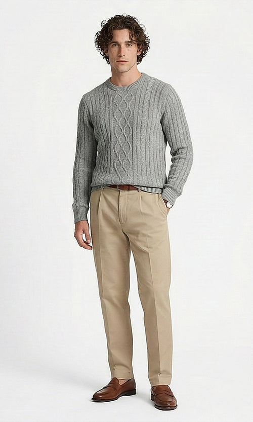 Ravin Men's Heather Grey Cable Knit Pullover