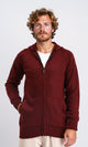 R211738 - Hooded Neck Full Zipper Knitted Sweater - Burgundy