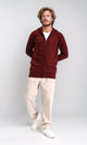 R211738 - Hooded Neck Full Zipper Knitted Sweater - Burgundy