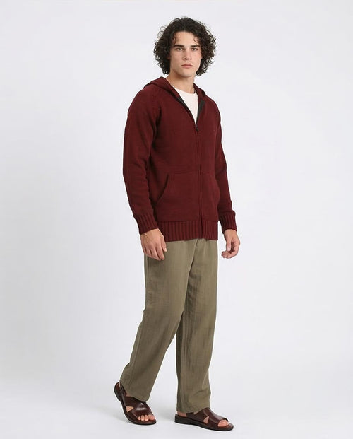 Ravin Men's Ribbed Knit Raglan Zip-Up Hoodie – Burgundy - R211738