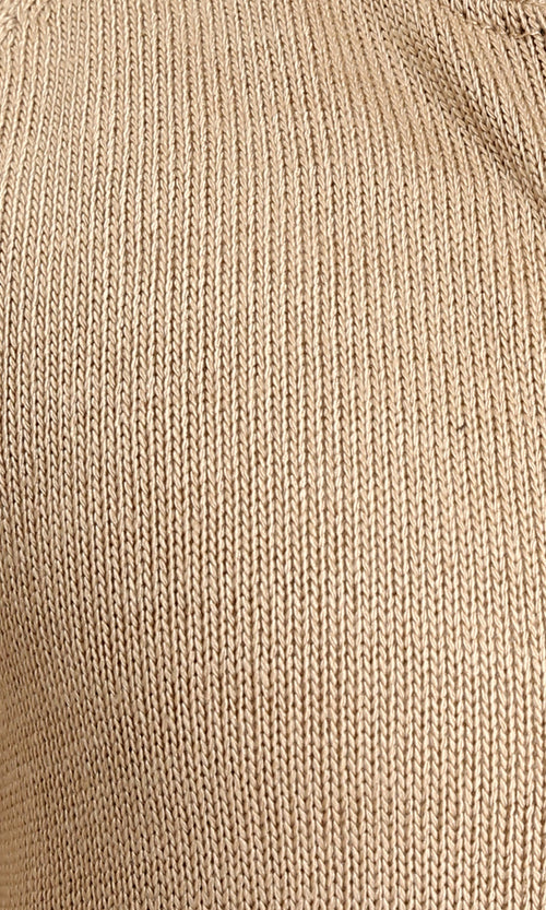 R211739 - Hooded Neck Zipped Long Sweater - Dark Beige