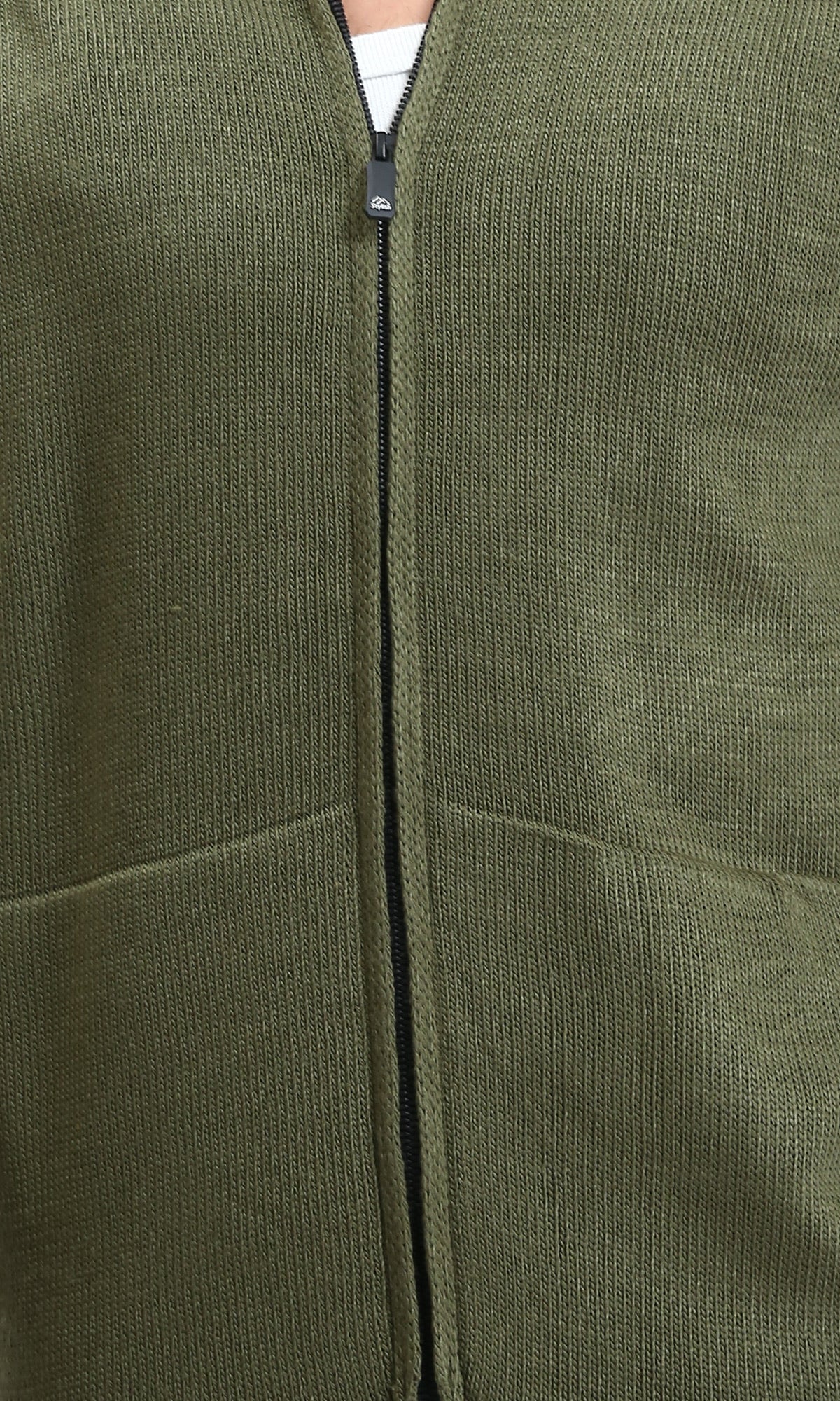 R211741 - Hooded Neck Knitted Zipped Pullover - Dark Olive