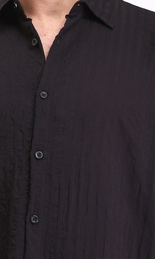 R211742 - Self Striped Long Sleeves Casual Shirt - Black