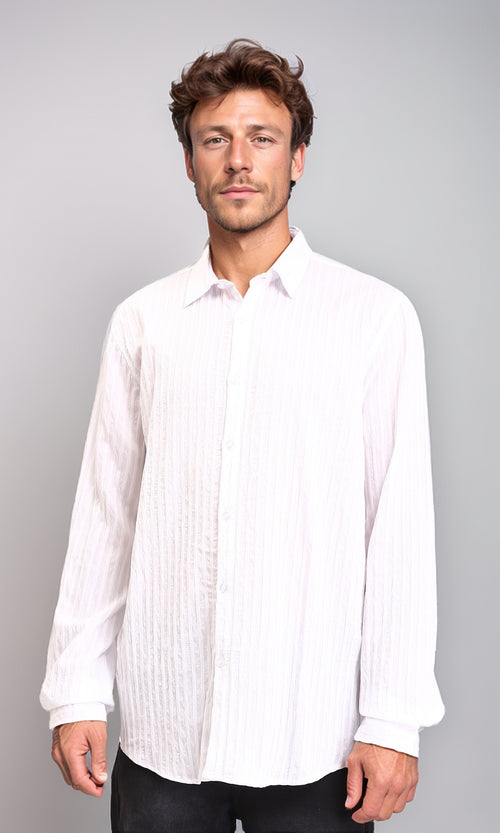 R211743 - Self Striped Long Sleeves Casual Shirt - White