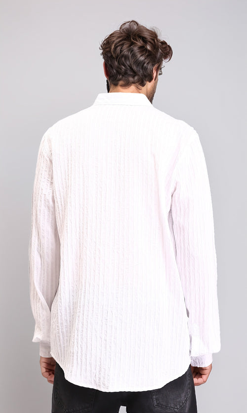 R211743 - Self Striped Long Sleeves Casual Shirt - White