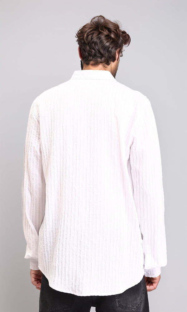 R211743 - Self Striped Long Sleeves Casual Shirt - White