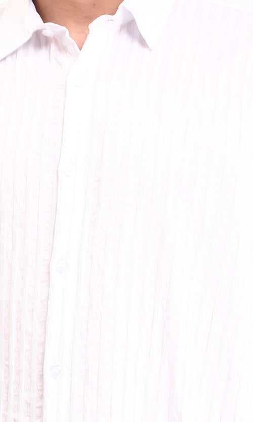 R211743 - Self Striped Long Sleeves Casual Shirt - White