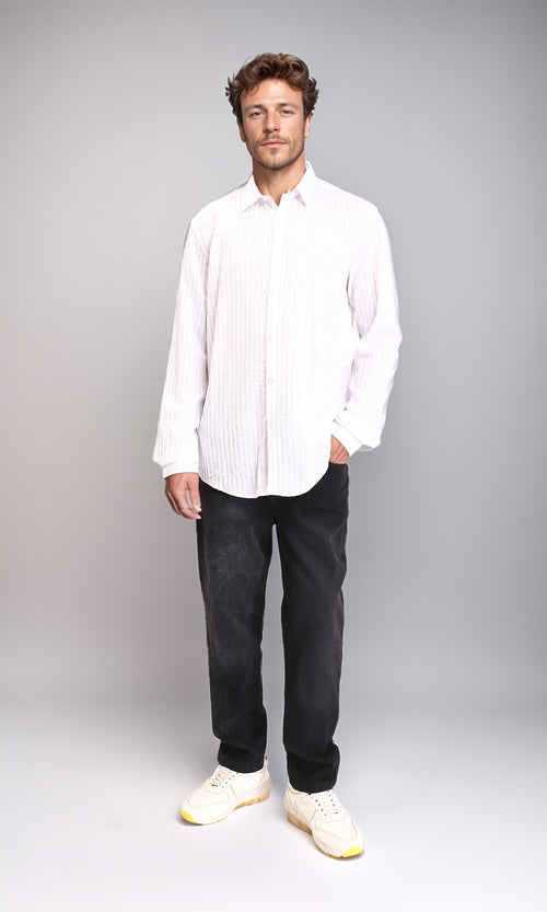 R211743 - Self Striped Long Sleeves Casual Shirt - White