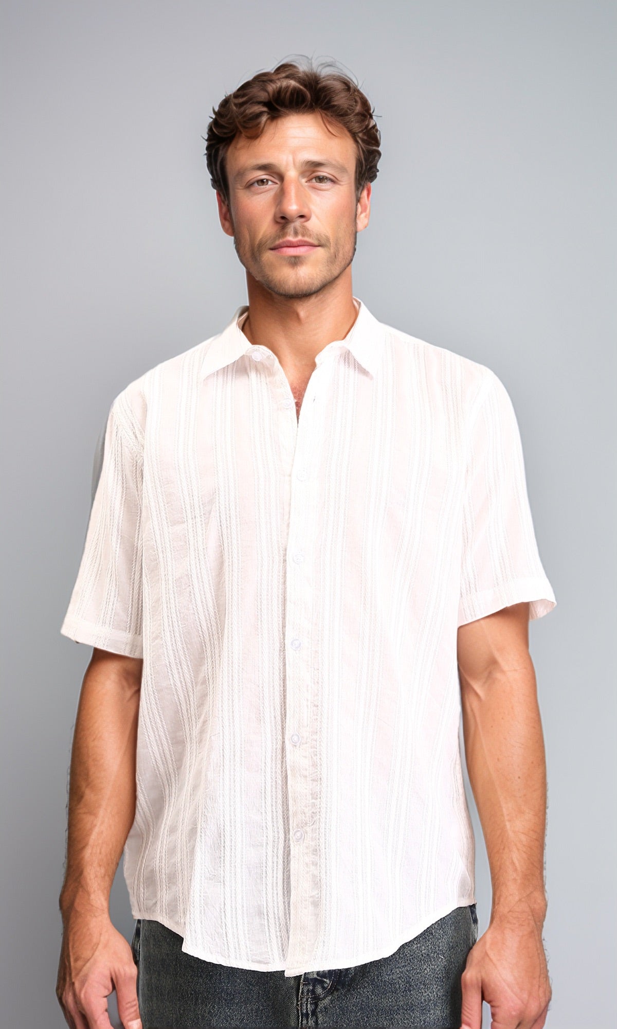 Short Sleeves Lightweight Cotton Shirt - White