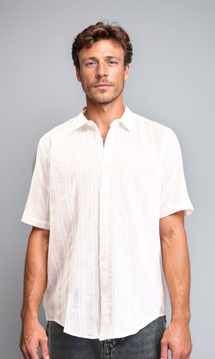 Short Sleeves Lightweight Cotton Shirt - White