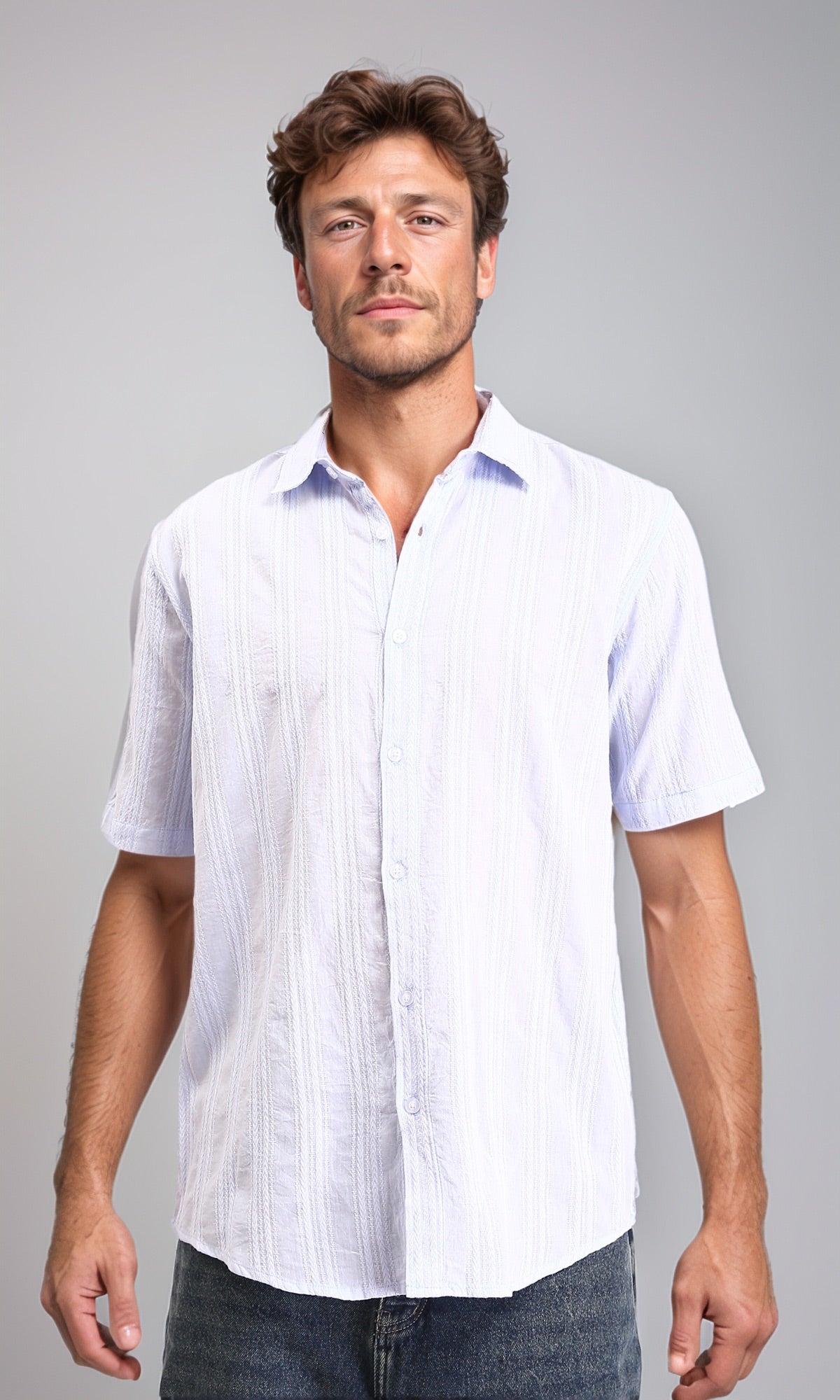 Short Sleeves Lightweight Cotton Shirt - Pastel Blue