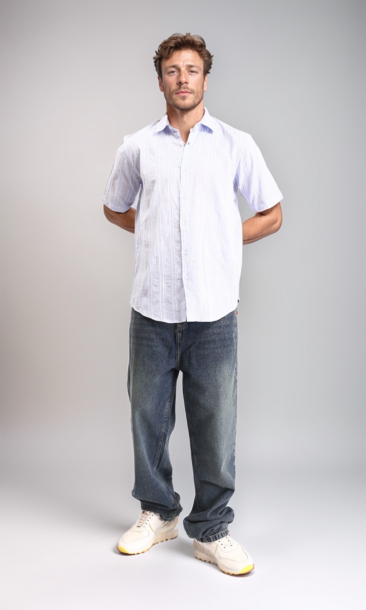 R211745 - Short Sleeves Lightweight Cotton Shirt - Pastel Blue