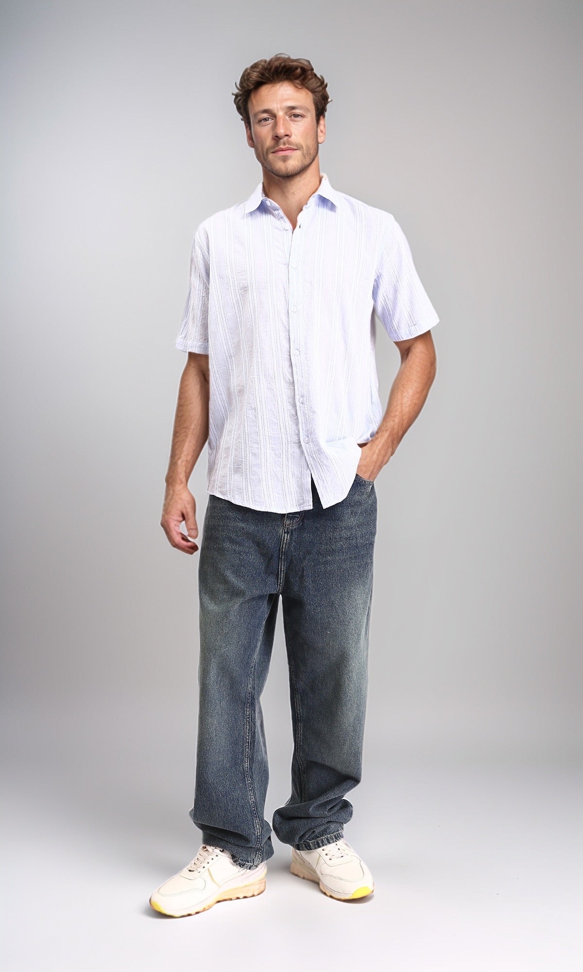 R211745 - Short Sleeves Lightweight Cotton Shirt - Pastel Blue
