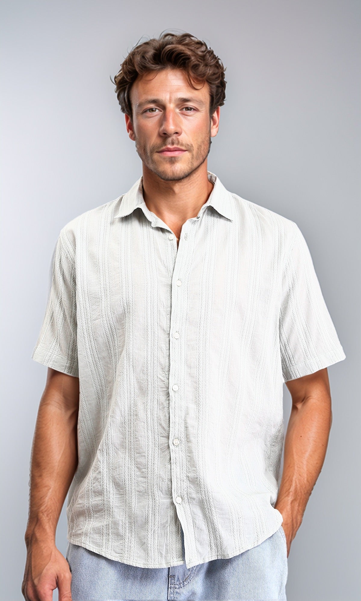 Short Sleeves Lightweight Cotton Shirt - Pastel Olive