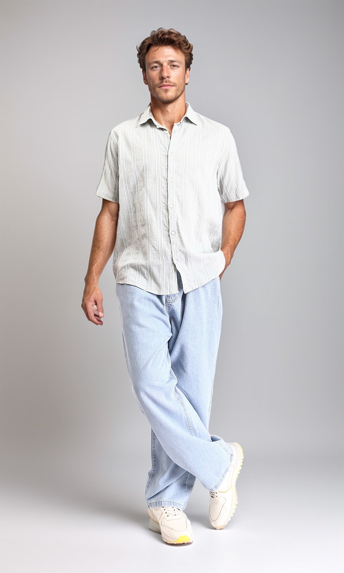 R211746 - Short Sleeves Lightweight Cotton Shirt - Pastel Olive
