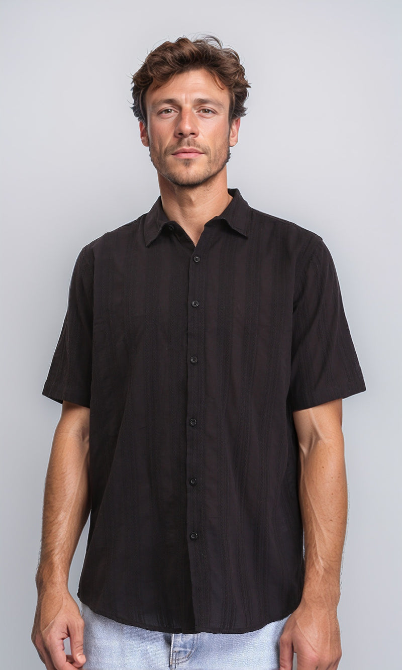 R211747 - Short Sleeves Lightweight Cotton Shirt - Black