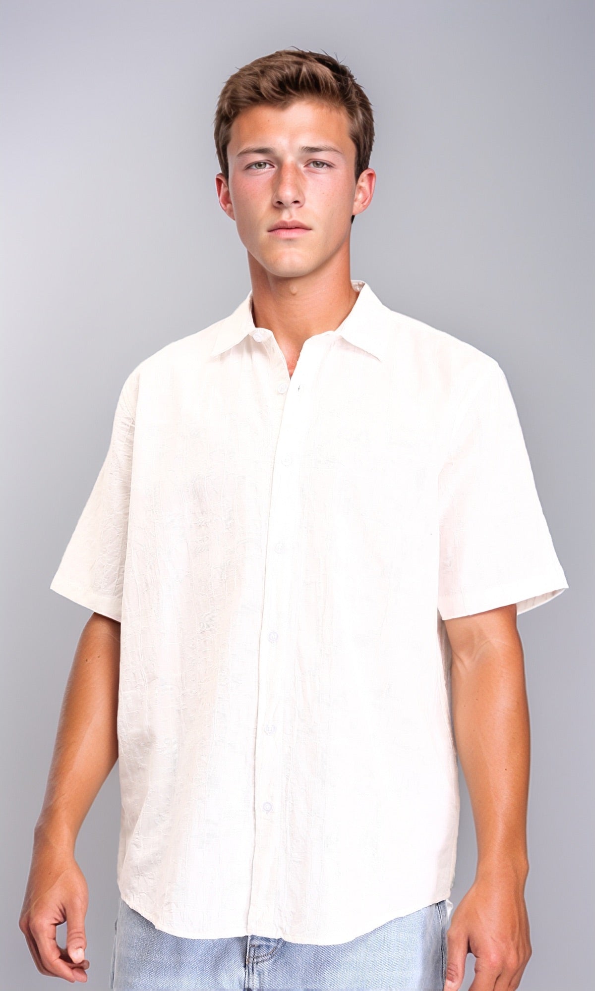 Regular Fit Textured Cotton Shirt - White