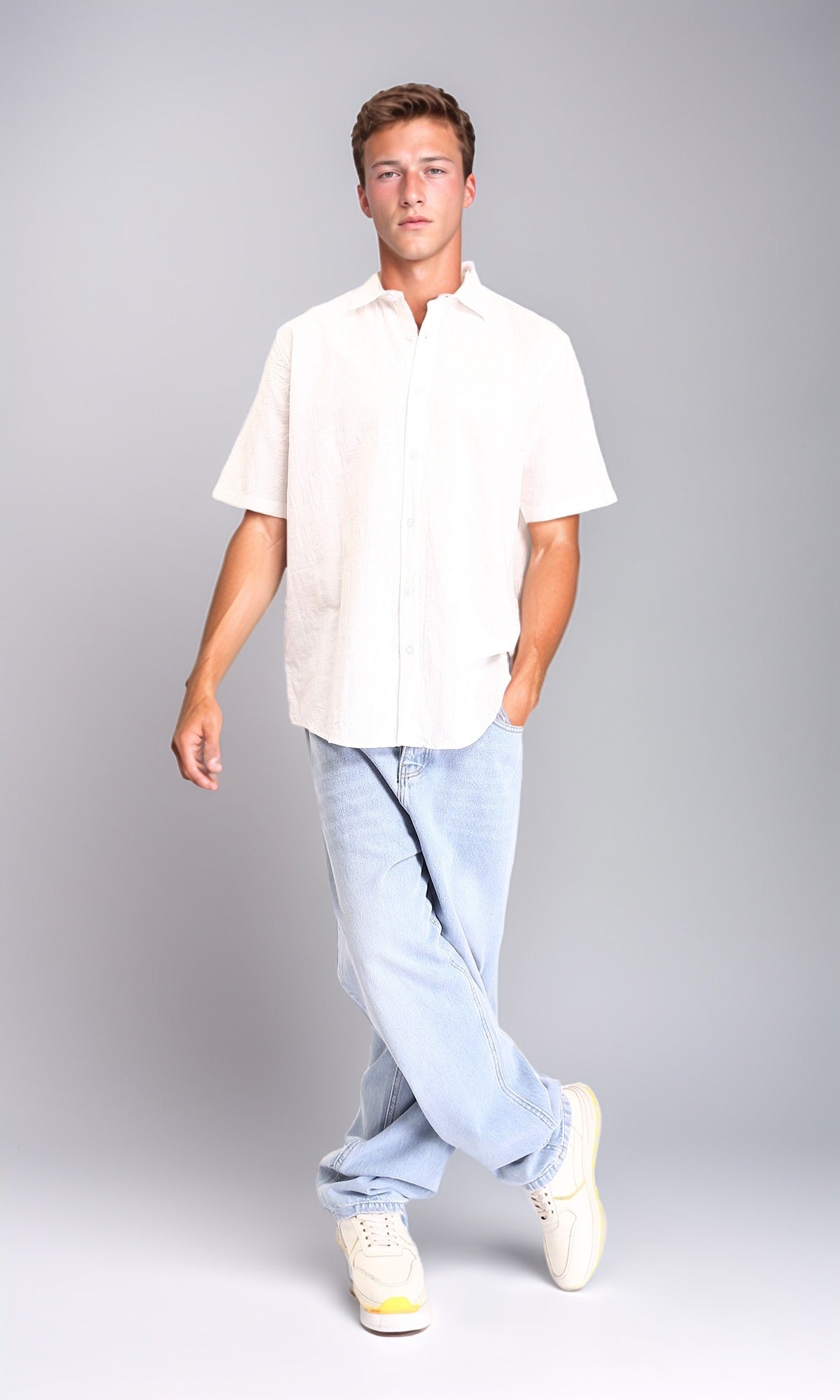 R211749 - Regular Fit Textured Cotton Shirt - White